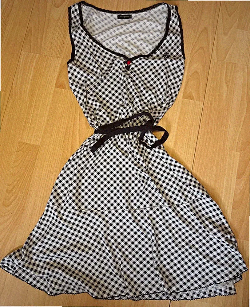 Vive Maria Damen A-Linien-Kleid kurz ärmellos kariert schwarz/weiß Gürtel Gr. L
