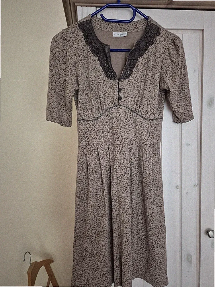 VIVE MARIA Damen Kleid A-Linie Baumwolle/Modal Midi V-Ausschnitt Blumen Gr. S