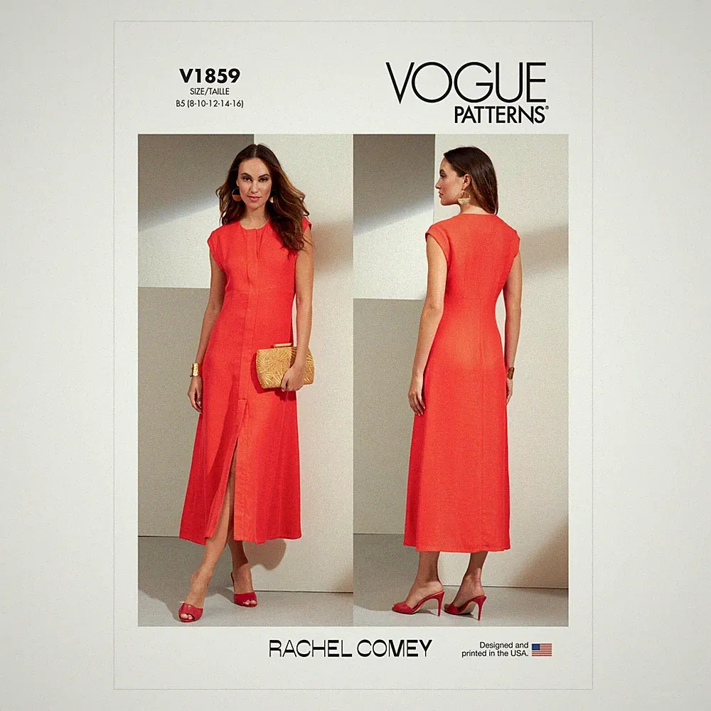 Vogue Schnittmuster V1859 - elegantes Kleid - Etuikleid - Knopfleiste - ärmellos