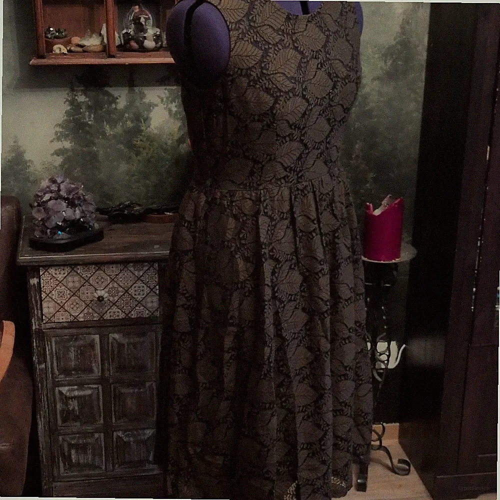 Voodoo Vixen Spitzenkleid schwarz ärmellos Midi A-Linie Blumen L DRA8570