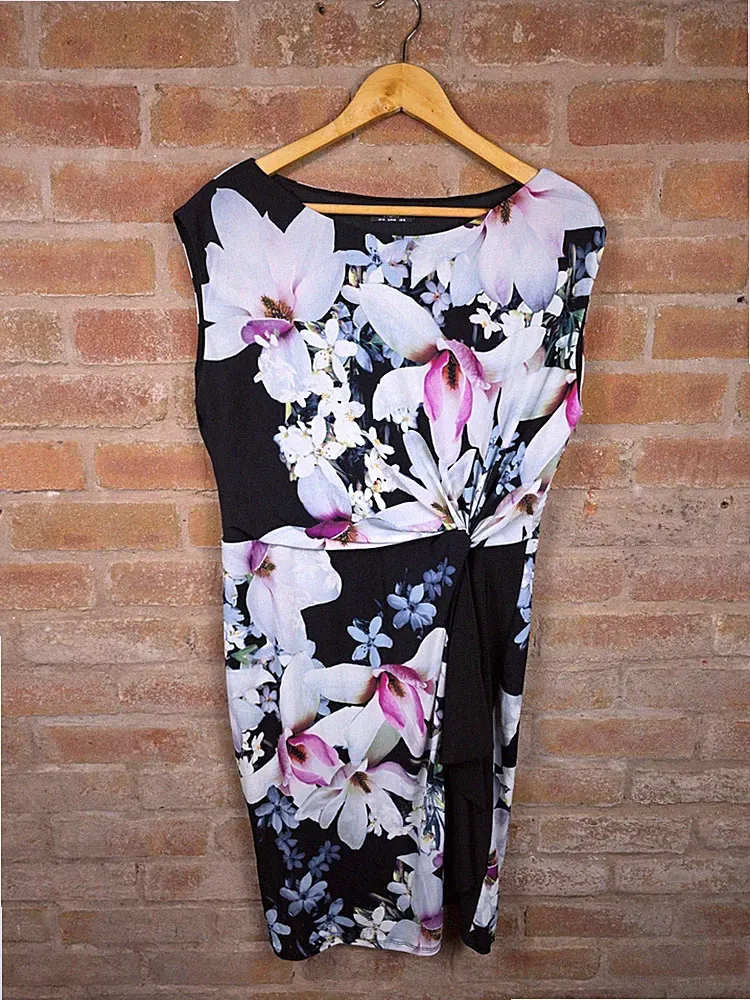 Wallis Blumen Etuikleid 14 schwarz rosa Anlass Hochzeit Gast Kniekleid