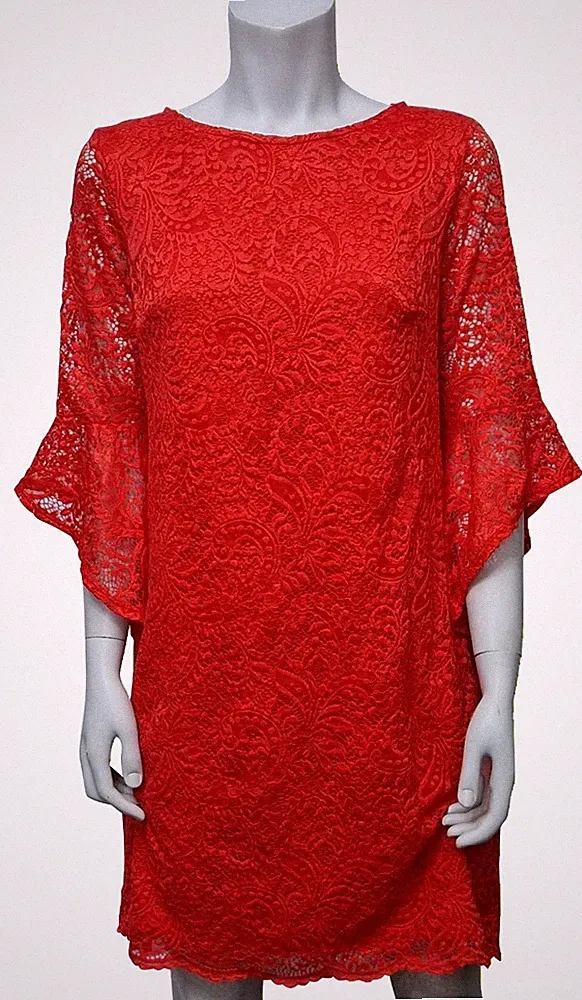 Wallis Damen rot Spitze außen Langarm Sommerkleid 12 Nylon Polyester Mischung
