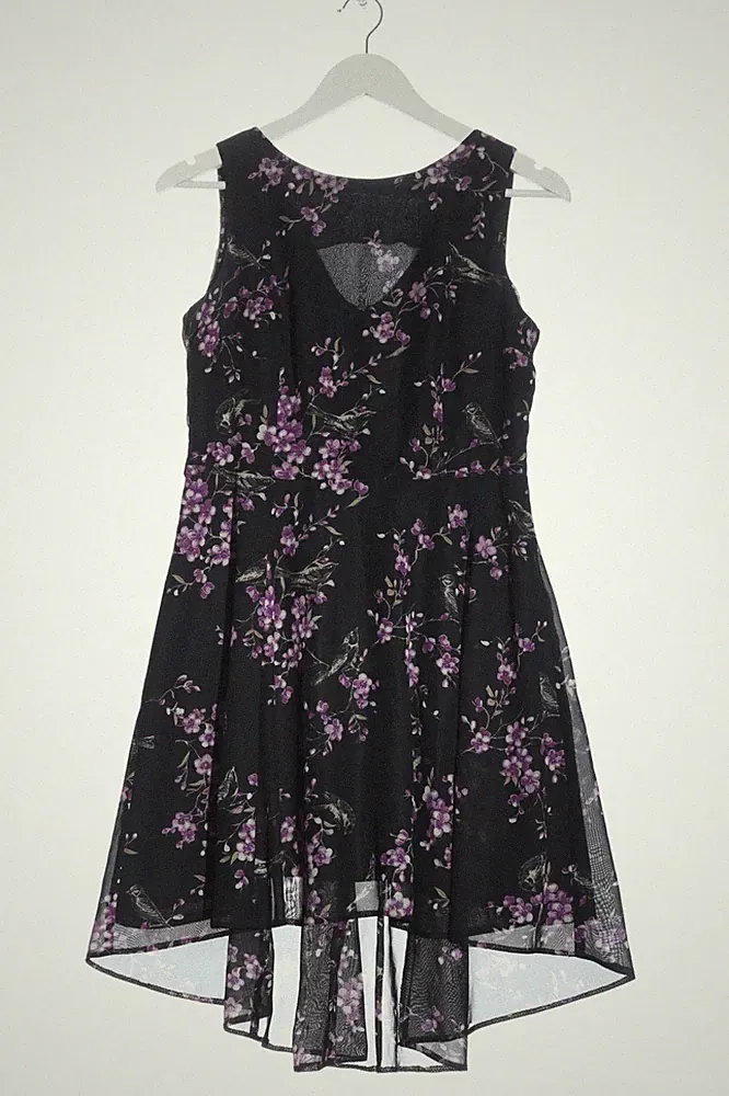 Wallis Petite A-Linien Kleid Blumenmuster Schwarz Lila Grün Größe 40