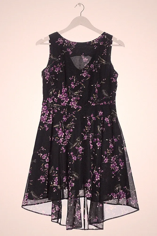 WALLIS PETITE A-Linien Kleid Damen Kleid Gr. DE 40 schwarz-lila-grün Casual-Look