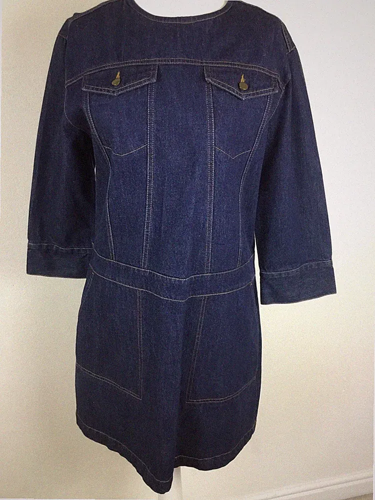 Warehouse;Denim Rundhals Langarm A-Linie Minikleid mit 4Taschen Dunkelblau Gr.38
