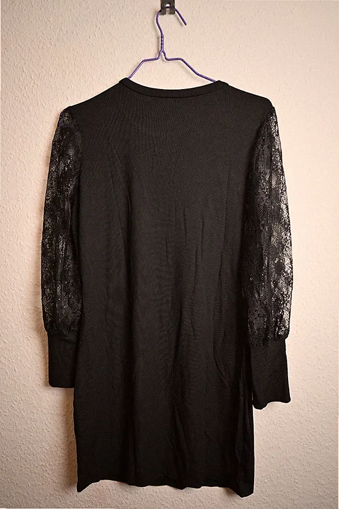 Weich Leicht Dehnbar Langarm Schwarz Kleid Kurz Partykleid Gr. XL-XXL #NEU