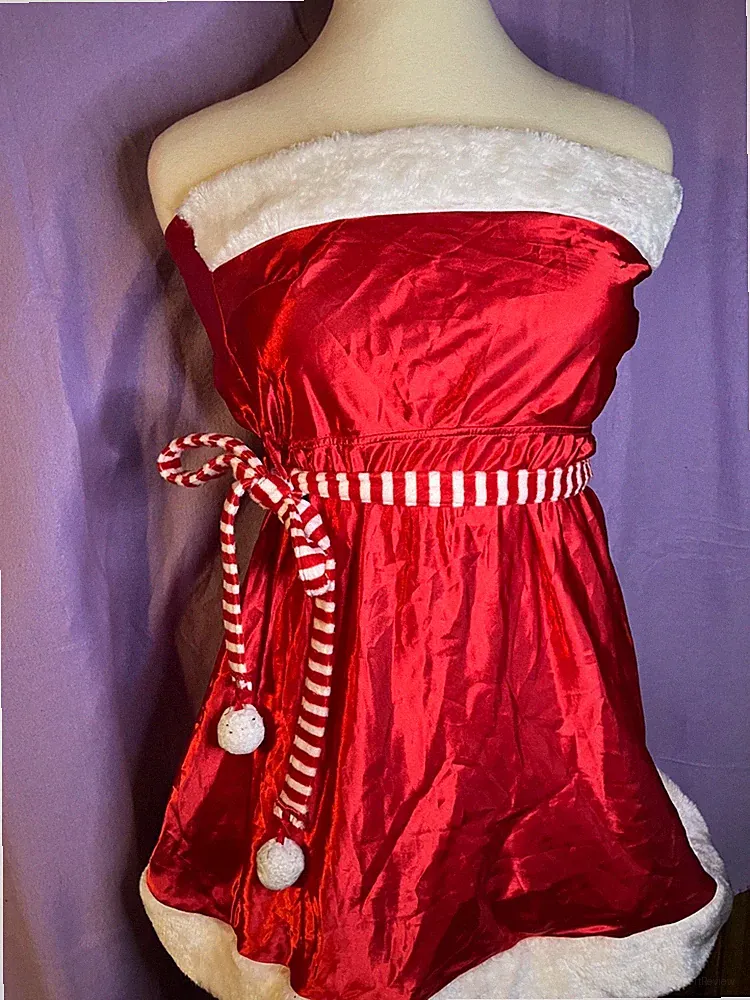 Weihnacht Karneval Größe 40 Weihnachtsmann Nikolaus Kleid rot weiß Gürtel