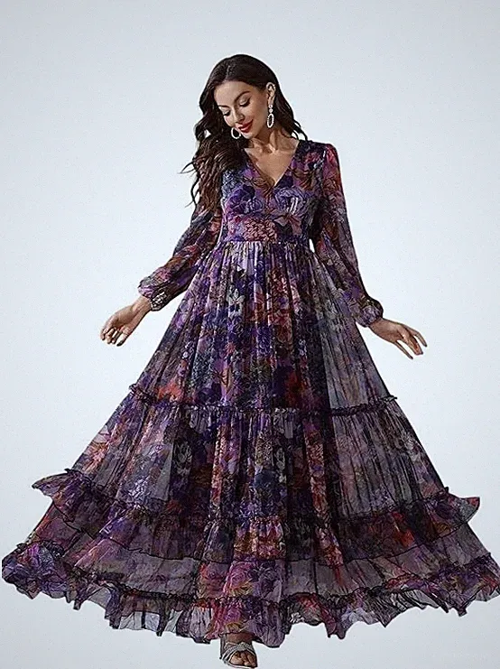 Westernkleider für Damen || Einteiliges Maxikleid (L-29-31-1)