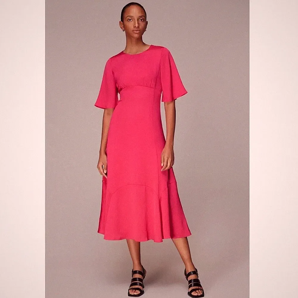 Whistles Alana Satin-Midikleid mit Cut-Outs Größe 12 rosa Hochzeitsgast UVP 159 £