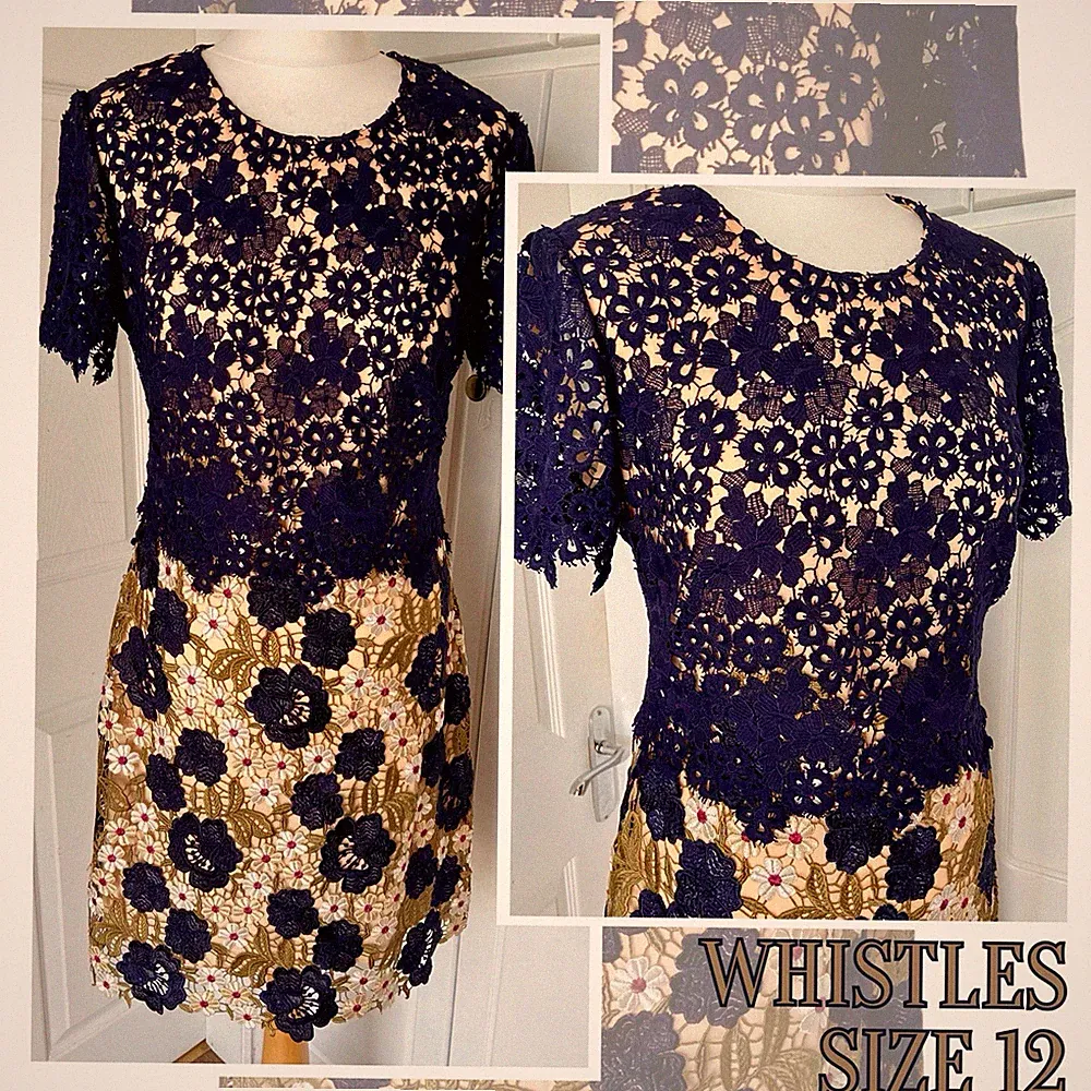 Whistles Kleid 12 dunkelblau rosa gold Blumen Hochzeit Gast Cocktail Party