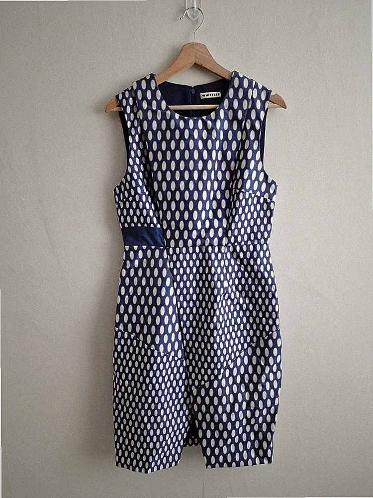 Whistles Kleid Größe 10 ärmellos blau elegant formell Anlass Wolle Seide Mischung