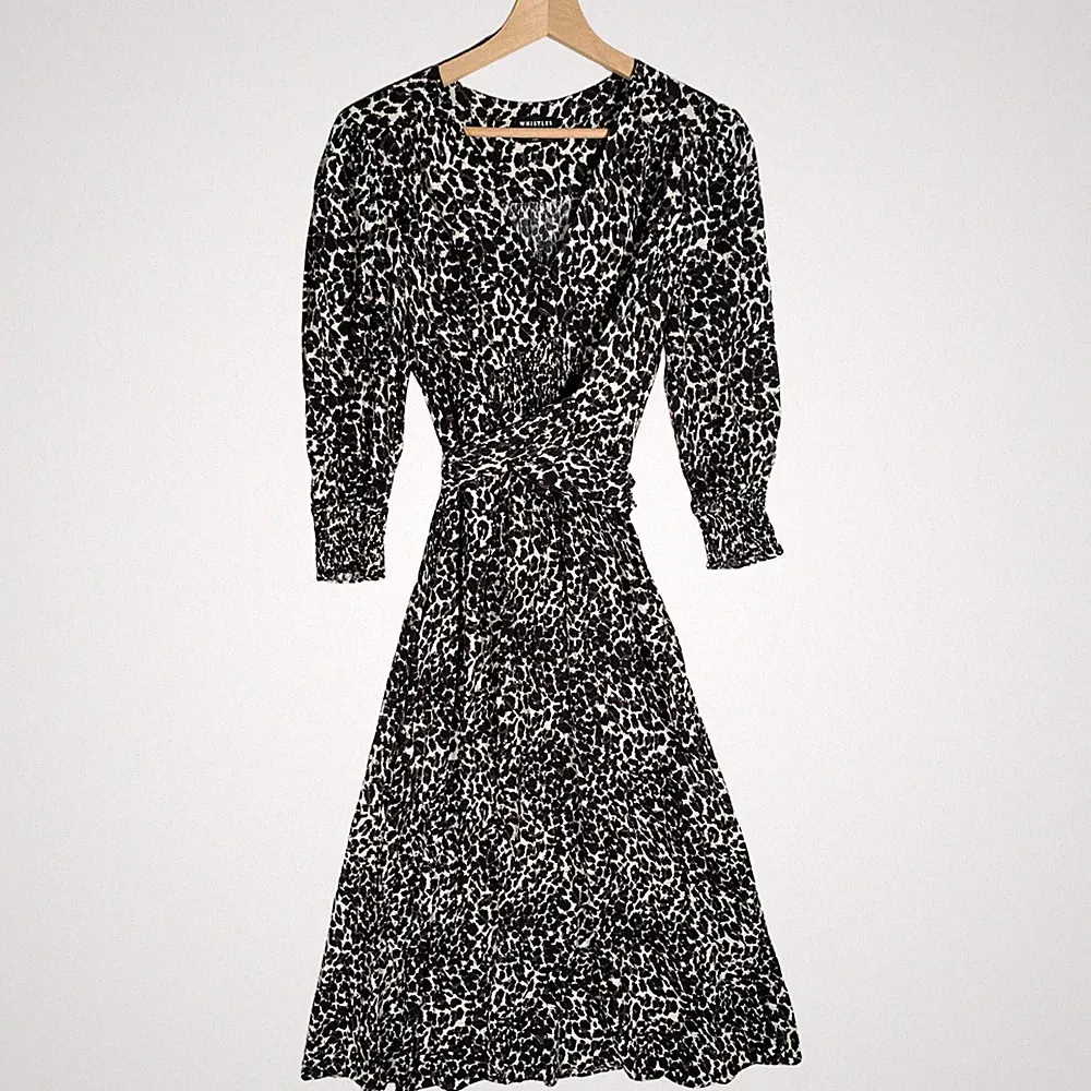 Whistles Midikleid Größe UK 12 schwarz weiß Schatten Leopard Tiermotiv Bindeband Taille