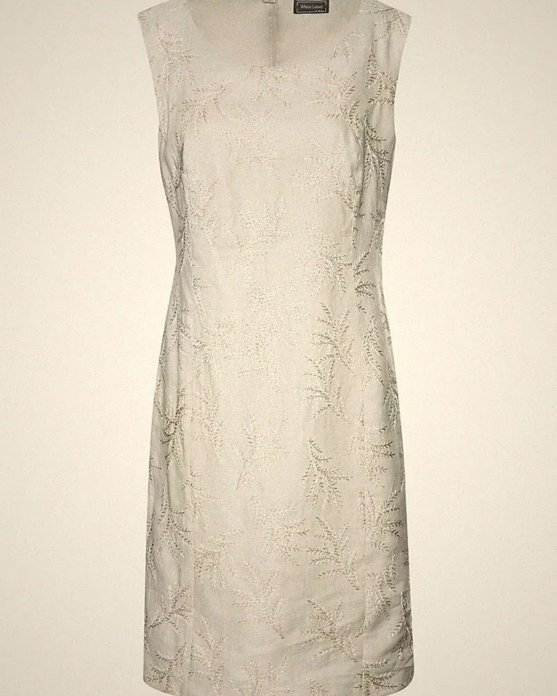 White Label Leinenkleid midi Etuikleider Rundhalsausschnitt Kragenlos Geblümt
