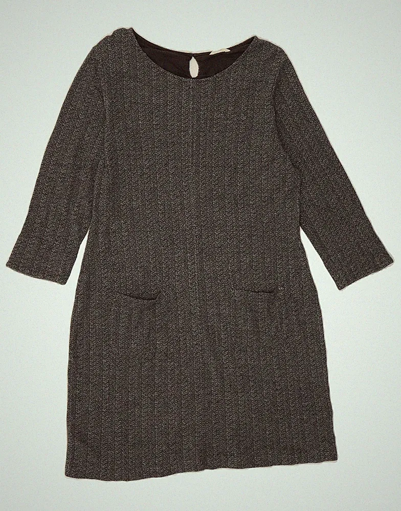 White Stuff Damen 3/4-Arm Etuikleid UK 16 Large grau Fischgrätmuster CI04