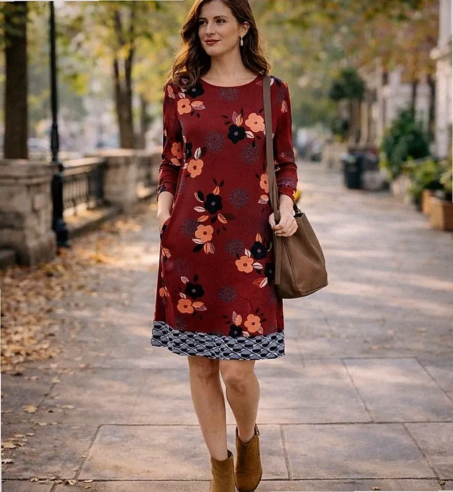 White Stuff Kleid rot Blumen Krepp UK 10 Mixed Print Saum Relaxed Fit