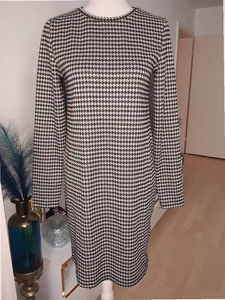 Winter Damenkleid Gr.36 38 S M Shiftkleid braun Hahnentritt muster Neu Etuikleid