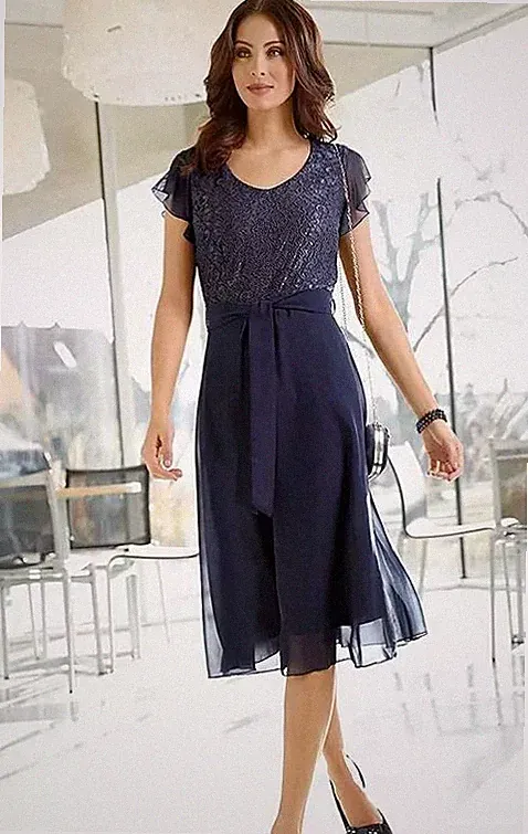 WITT A-Linien Spitzenkleid Marineblau UK 18 Plus Kurzarm (fm228-4)