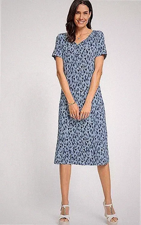 WITT Kurzarm A-Linien Jersey Kleid In Hellblau UK 16 Petite (fm229-14)