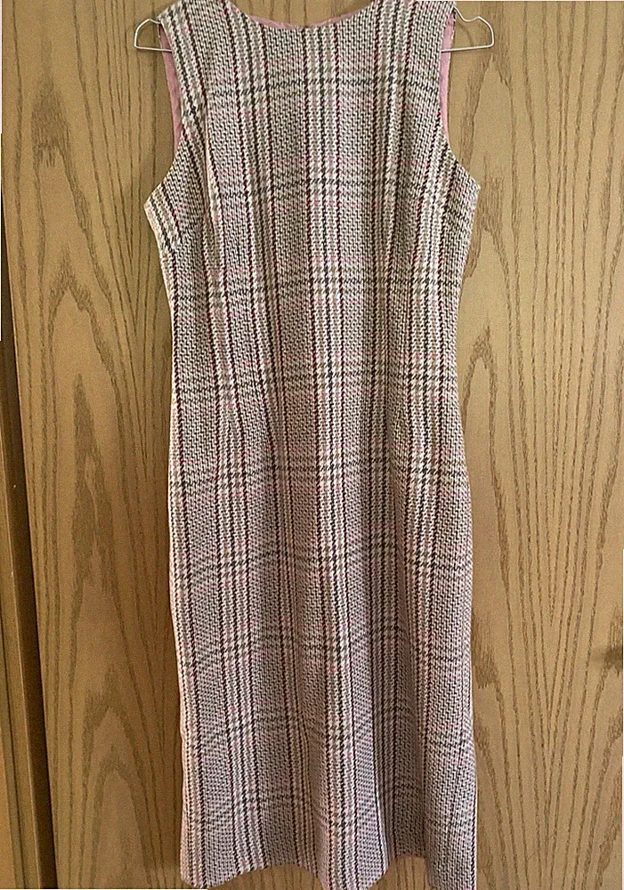 Worthington Damen Etuikleid Tweed kariert ärmellos Midi Gr. 6 Rundhals Zip