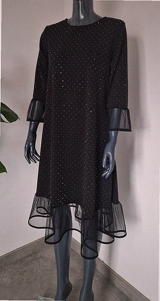 Wunderschönes elegantes Kleid mit Strasssteinen Tüll A-Linien-Schnitt M L XL