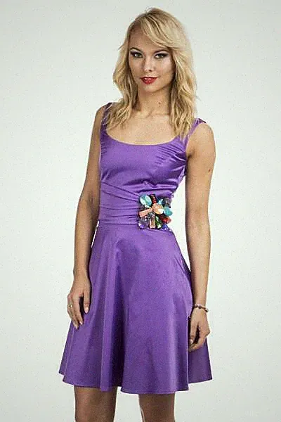 WUNDERSCHÖNES KLEID ABSCHLUSSBALL GROSSE BLUMEN & FALTEN A-LINIE LILA Gr. L UK 12 - 563