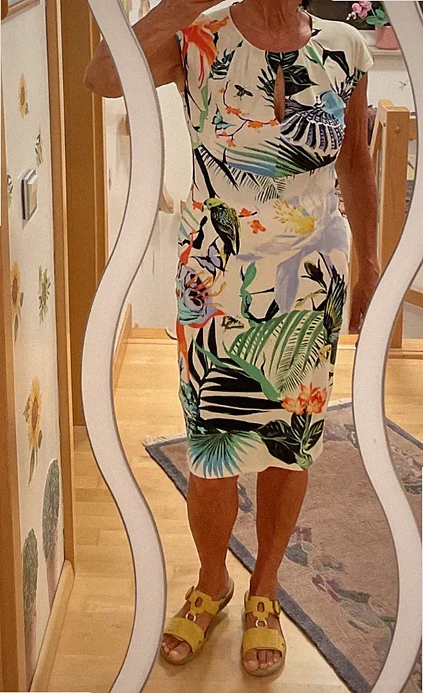 Wunderschönes Roberto Cavalli Kleid weiß-bunt Naturmotive DE Gr. 38/M