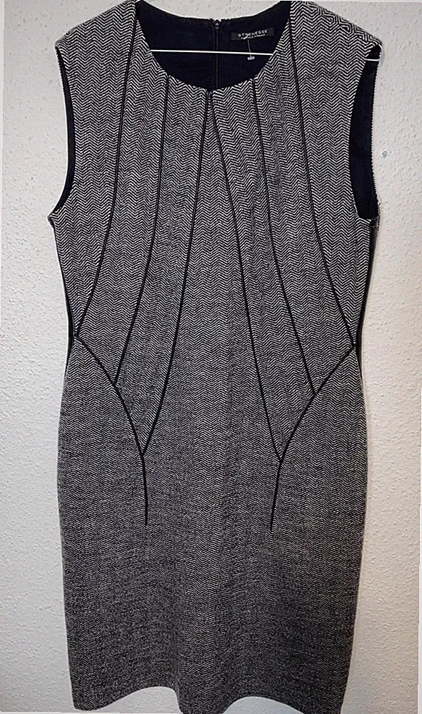 Wundervolles Kleid Strenesse Gabriele Strehle Fischgrät Muster Schurwolle 40 42