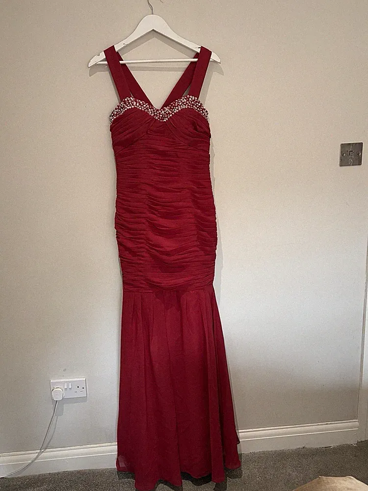 Y2K E-Kleider rot Meerjungfrau Ballkleid UK 10 Hochzeit Gast Abendkleid Perlen neu mit Etikett