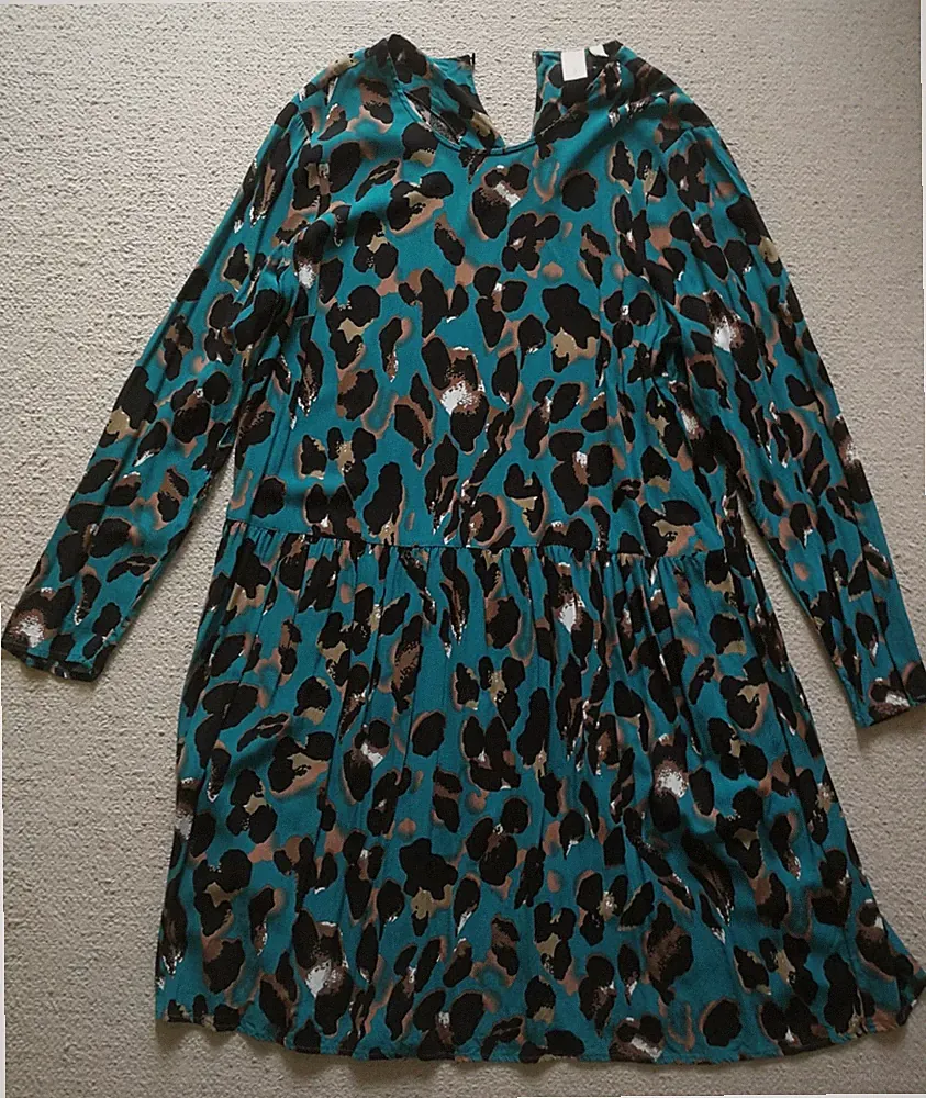 YAS Damen Freizeit Kleid langarm mit Muster Rundhals Grün Gr XL Frühling Sommer