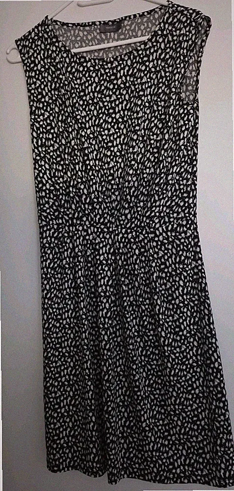 Yessica A-Linien-Kleid knielang schwarz/weiß gepunktet ärmellos Gr. S