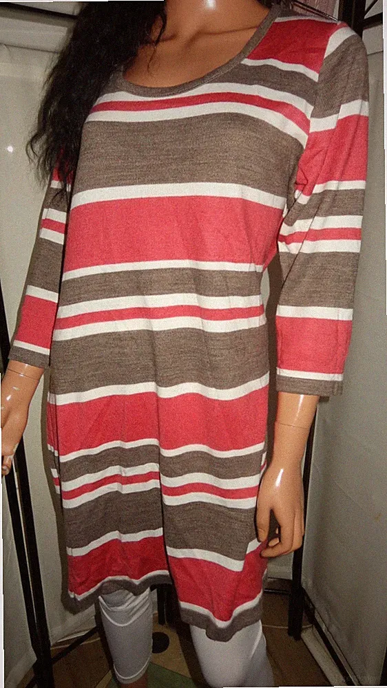 Yessica Kleid/long Pulli mehrfarbig gestreift 3/4Armlänge leichte A-Form Gr 40