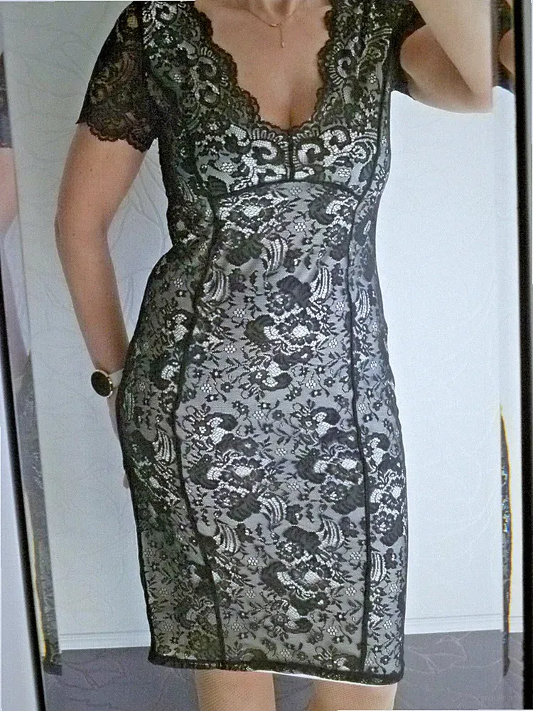 Yessica: sexy Cocktail Etui Party Kleid Spitze Weihnachten Gr. 36-38 XS-S - NEU