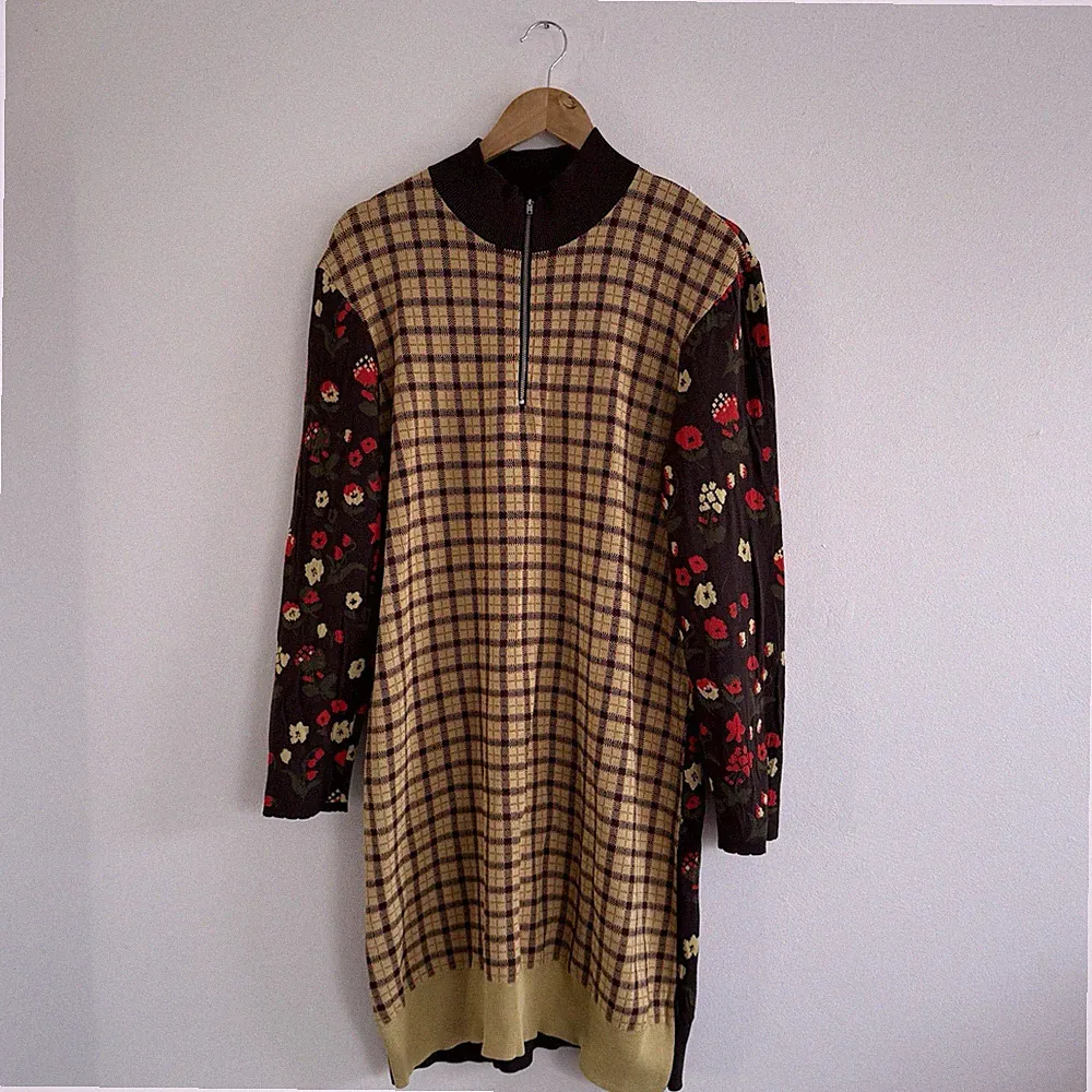 YMC You Must Create Kleid Large Tartan Karo Blumen Reißverschluss Viskose