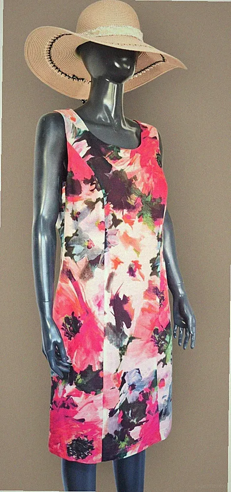 YORN Ärmelloses Kleid Seide Etuikleid lebendiges Blumenmuster 38 40 42 NP 89,99€