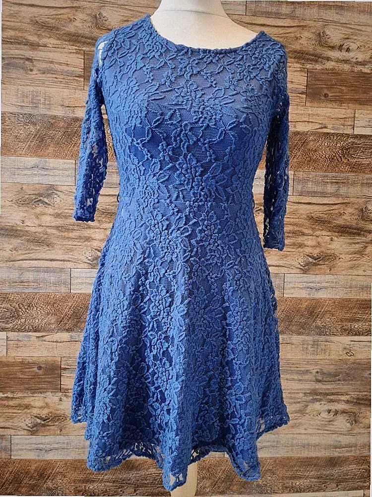 Yumi London kobaltblau Spitze Skaterkleid Größe 8 Hochzeit Gast Anlass Party