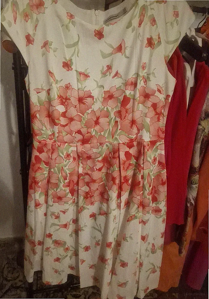YUZHONGXIEHOU Damen A-Linie Kleid L, Blumen, Kurzarm, weiß/rot, knielang