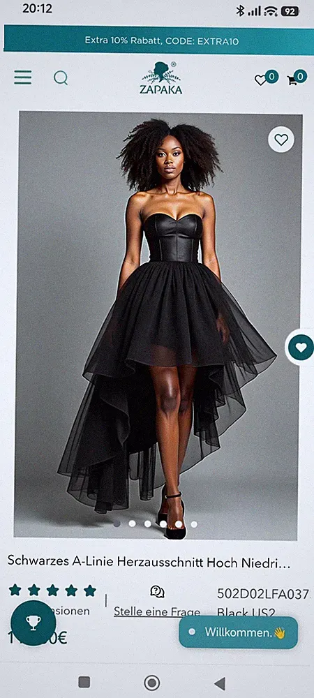 ZAPAKA Damen Kleid Schwarz A-Linie Herzausschnitt Hi-Low Tüll US 2