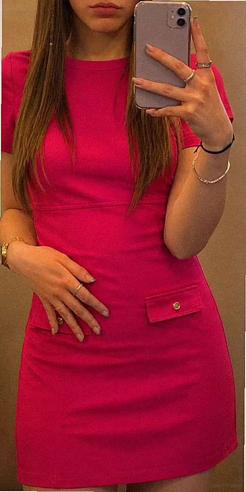 ZARA A-Linie Jerseykleid Pink Kurzarm Rundhals Taschen Freizeit Gr. XS