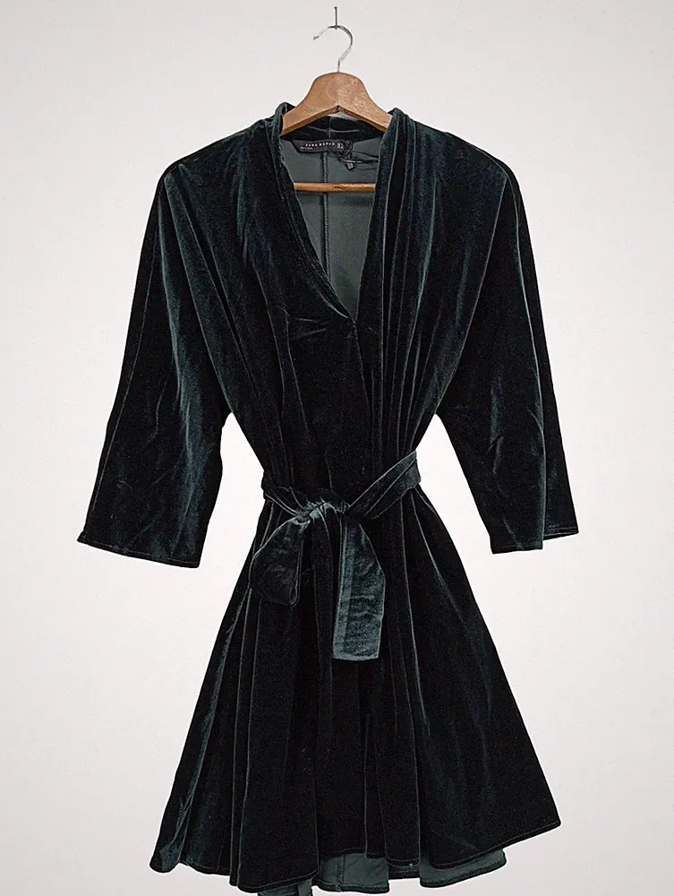 ZARA A-Linien Kleid Damen Kleid Gr. DE 36 dunkelgrün Elegant