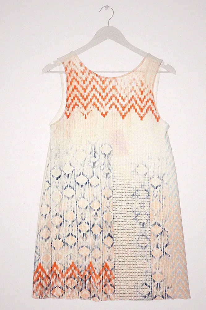 ZARA A-Linien Kleid Damen Kleid Gr. DE 36 wollweiß-hellorange-blau Casual-Look