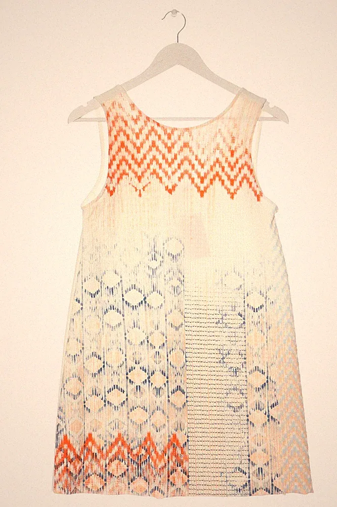 ZARA A-Linien Kleid Damen Kleid Gr. DE 36 wollweiß-hellorange-blau Casual-Look
