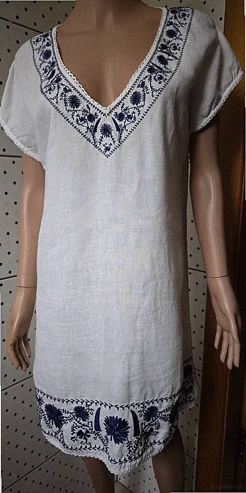 ZARA besticktes weißes Damen Leinen Kleid Tunika bestickt Größe M