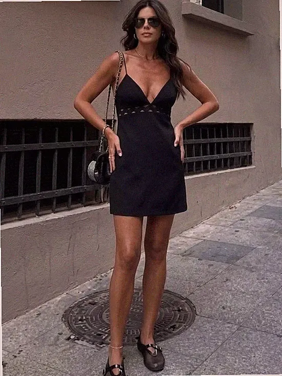 ZARA Black Cut Out Mini Dress L Wavy Scallop Prom Grad Graduation Wedding Guest