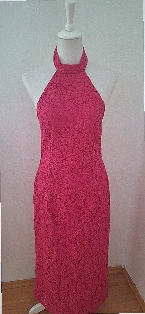 Zara Etuikleid Midi S pink Spitze Blumen Neckholder ärmellos Reißverschluss