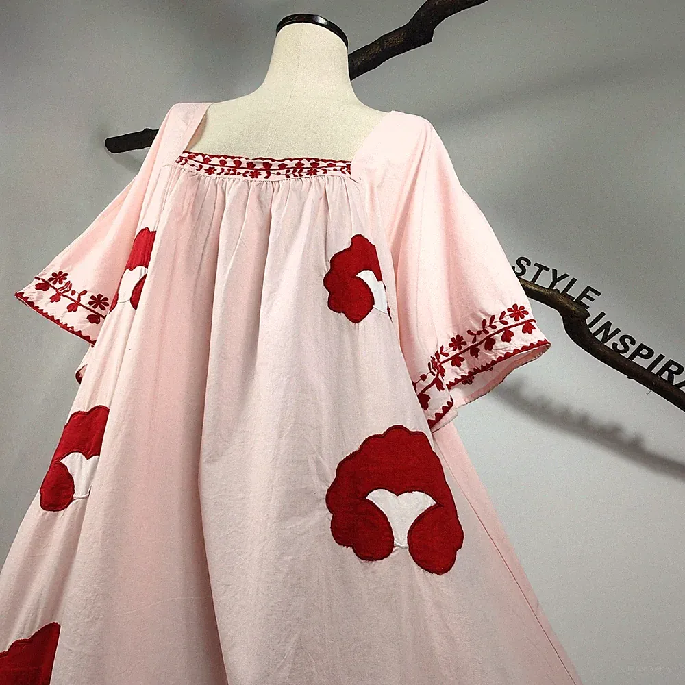 ZARA 💗 KLEID LIMITED EDITION MAXIKKLEID TUNIKA BAUMWOLLE APPLIKATION BESTICKT