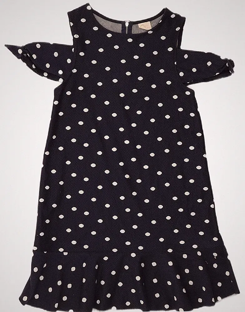 Zara Mädchen Schulterfreies Kleid 13-14 Jahre dunkelblau gepunktet Polyester EA08