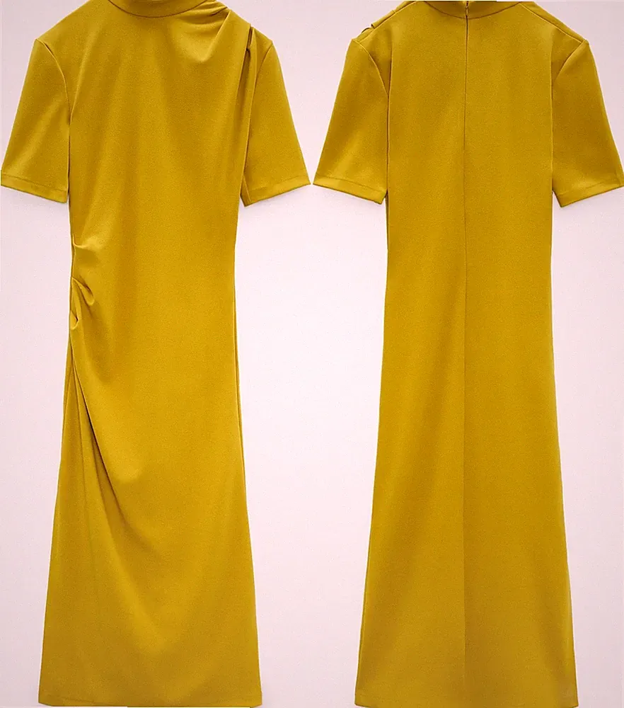ZARA ORIENTALISCH QIPAO SENF STRETCHIG SKINNY BLEISTIFT ETUIKLEID RAFFUNG JERSEYKLEID