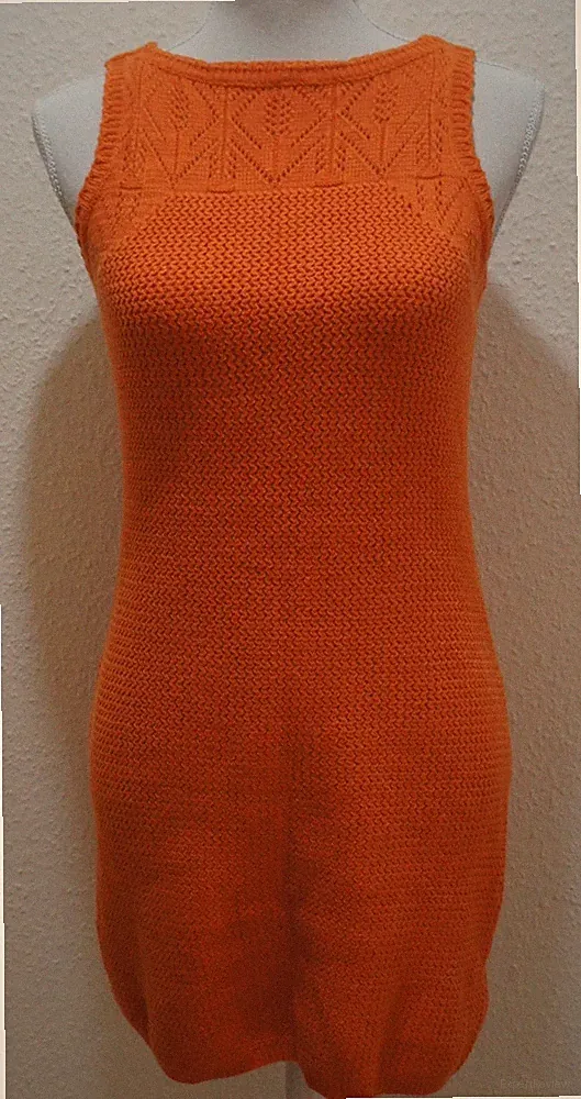 Zara Strickkleid orange Minikleid S 36 Ärmellos Ajour-/Lochgestrick-Muster Etui