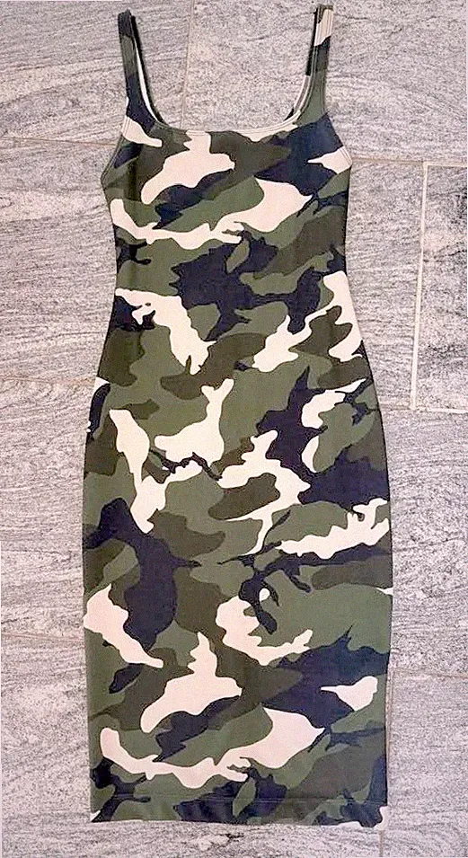 ZARA Träger Kleid Gr. S Bodycon Camouflage Stretch NEU - Maße im Text