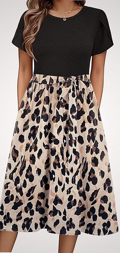 ZEAGOO Sommerkleid Damen Midikleid A-Linie Kurzarm Blumen S-XXL mit Taschen